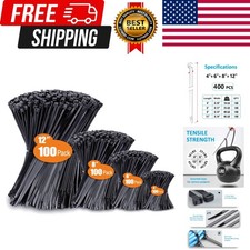 Zip Ties Assorted Sizes4 6 8 12 , 400 Pack, Black Cable Ties, UV Resistant...
