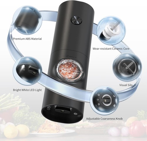 2PCS Electric Salt and Pepper Grinder LED Auto Mill Shaker Adjustable Coarseness - Picture 13 of 16