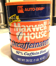 1 ad Maxwell House Decaffeinated Coffee Tin Can 26 oz EMPTY lid auto drip Vtg