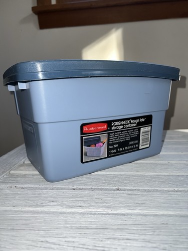 Vtg Rubbermaid Roughneck Rough Tote 2211 Blue Small Storage Container 1 Gallon - Picture 2 of 24