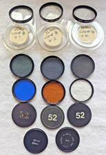 Lot of 14 52mm Screw-In Lens Filters, Close Up, Polarizer, CPLs, Metal Caps