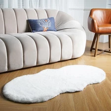 White Fluffy Rug 2x4 Small Throw Area Accent Rugs Washable Faux Rabbit Fur Sh...