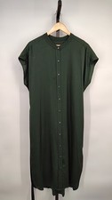 Quince Women Washable Stretch Silk Midi Shirt Dress Forest Green L