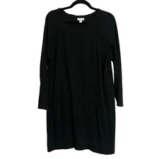 J. Jill PureJill Dress Long Sleeve Black Textured Pockets Knee Length Med Petite