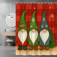 Christmas Gnome Shower Curtain, Red Green Winter Decor