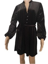 ZARA Mini Dress Black Velour Golden Dots Studs Embellished  M sz Tie V-neck