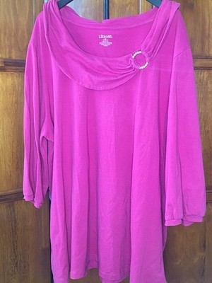 Liz & Me Women's 3X 26/28W Magenta Embellished Cowl Neck Stretch Knit Top