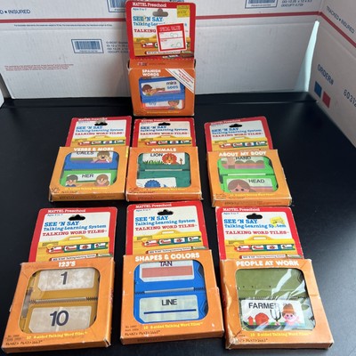 VINTAGE 1979 MATTEL PRESCHOOL SEE 'N SAY TALKING WORD TILES LOT OF 7 Different!