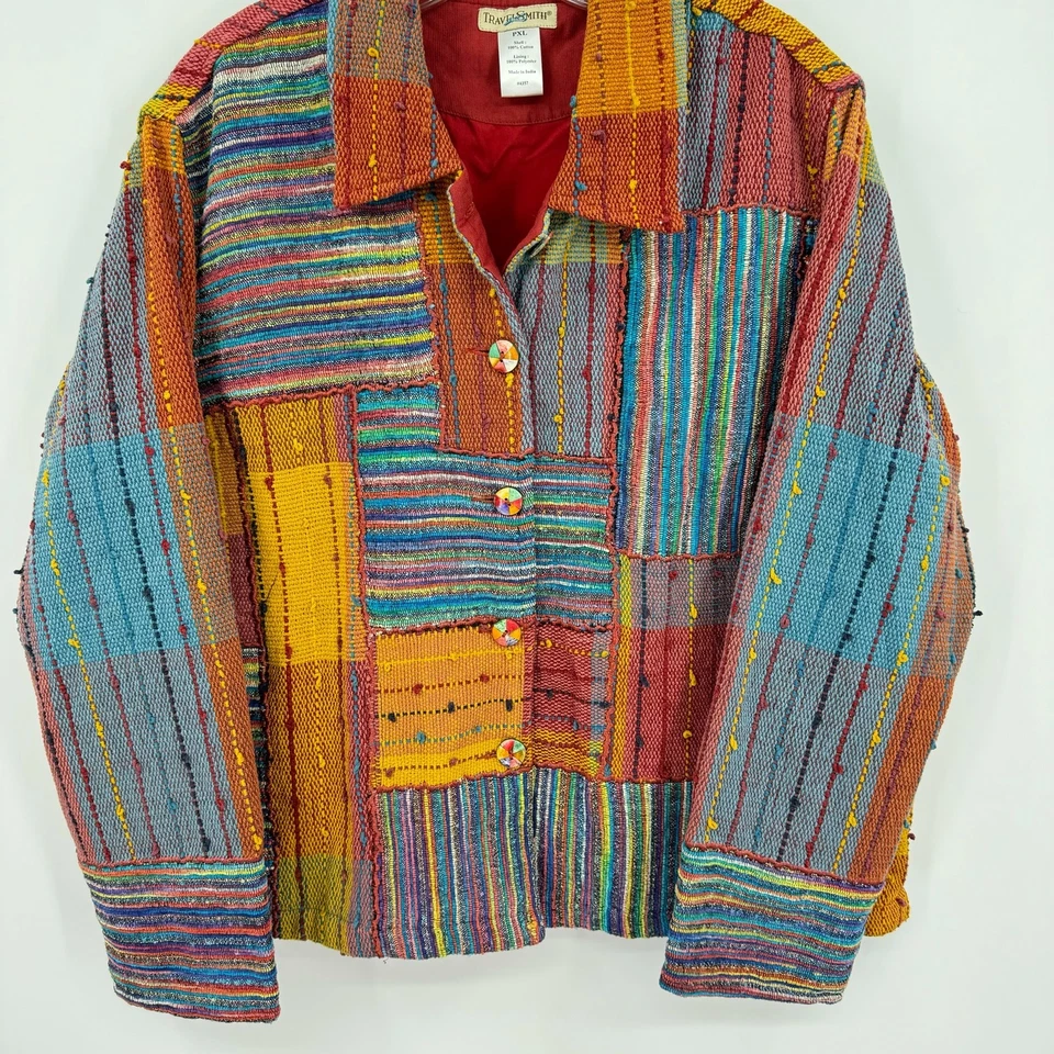 Chaqueta TravelSmith Mujer XL Pequeña Retazos Usable Arte Hippie Artístico Bohemio Foto 4 de 4