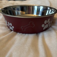 Loving Pets Bella Bowl Metallic Merlot Paws Bone Large Dog Bowl 6 Cups