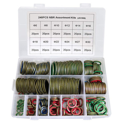240Pcs 12 Sizes NBR Metal Bonded Sealing Washer Assort Kit Hydralic Oil Resist R