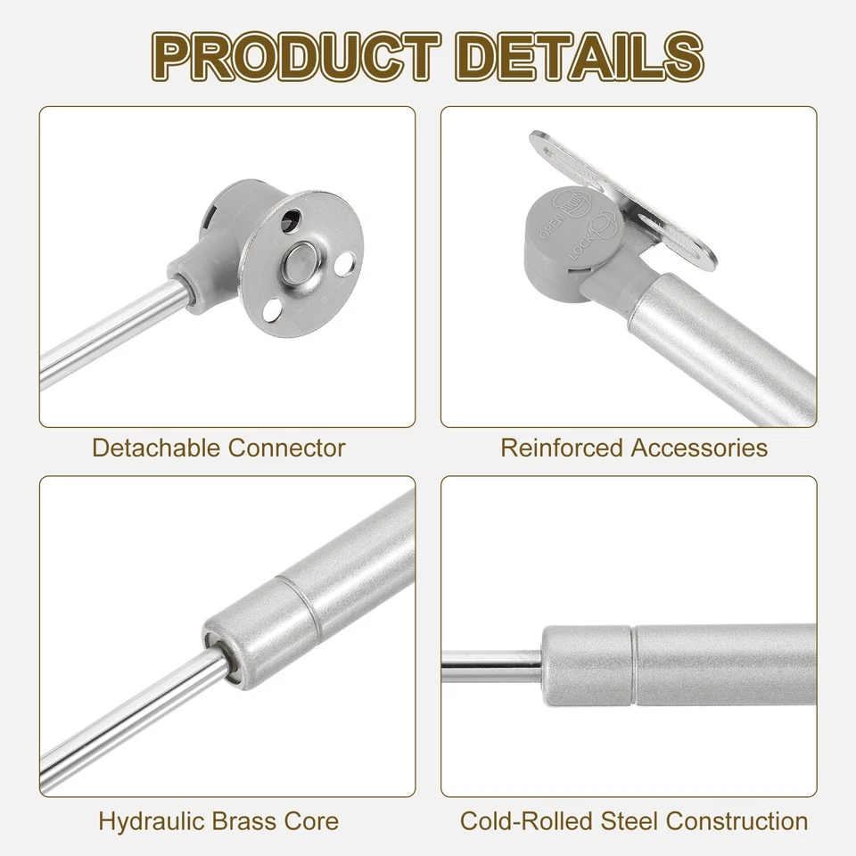 2 Pcs 40N/9lb Gas Struts for Cabinets Wood Gas Spring Shocks Silver - Imagem 3 de 4