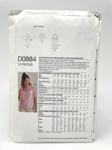 Simplicity Pattern D0884 Misses Slipperkleid Camisole Kleid Oberteil Größen 12-20 NEU - Bild 2 von 2