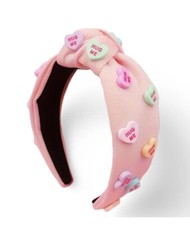 Pink Valentines Headband With Conversation Hearts Top Knot New