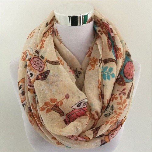 Women Owl Print Scarf Viscose Band Infinity Scarves Tree Animal Bird Shawl 1Pc - Picture 5 of 20