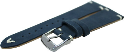 HEKTOR vintage unbranded Kalbsleder Uhrenarmband Sonderserie blau Naht weiß 18mm