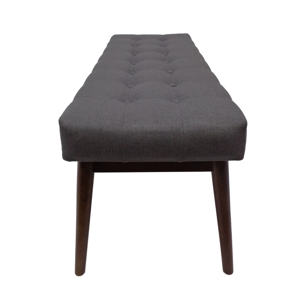 Flora Mid-Century Button Tufted Fabric Ottoman Bench with Tapered Legs - Image 3 of 4