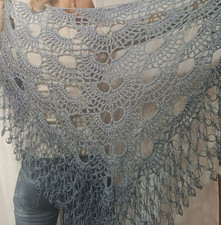 Handmade Gray Crochet Virus Shawl Lace Fringe Wrap Boho Capelet