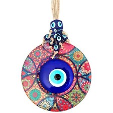 Evil Eye Decor Mandala Wall Hanging - 5.1" Wooden Circle - Turkish Nazar Amul...
