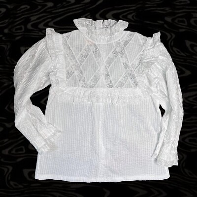 VTG 60s/70s High Neck Ruffle Collar Victorian Style Vintage Lace