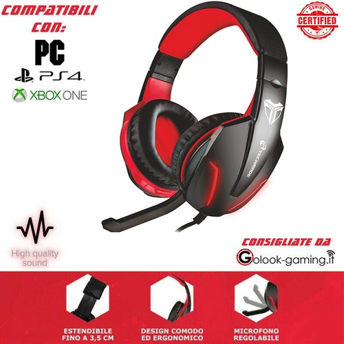 CUFFIE GAMING F1 PER PC PS4 XBOX CON MICROFONO - CAVO JACK 3,5MM - LED  ROSSO | eBay