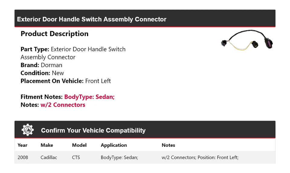 Conector interruptor manija puerta exterior para Cadillac CTS Dorman 2008 Foto 2 de 4
