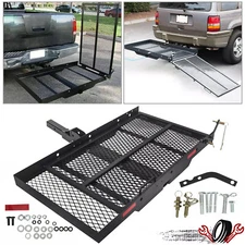500LB Folding Mount Basket Hitch Cargo Carrier W/ Ramp Wheelchair Carrier Rack