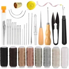 Sewing Kit Leather Canvas Upholstery Repair Curved Hand Sewing Needles Awl Set