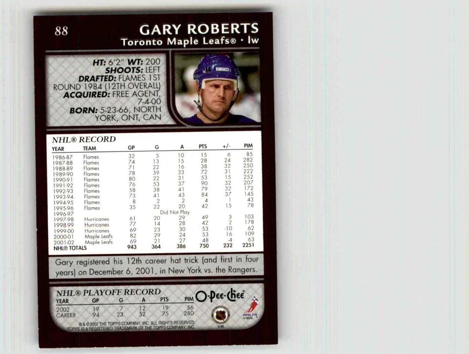 2002-03 O-Pee-Chee Gary Roberts #88 - Image 2 of 2