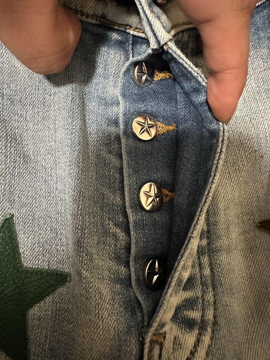 Amiri x Chemist Size 38 Green Leather Star Patch Jeans Light Amiri x Chemist Size 38 Green Leather Star Patch Jeans Light