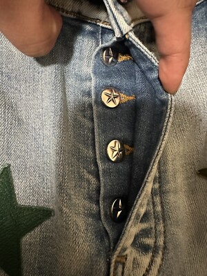 Amiri x Chemist Size 38 Green Leather Star Patch Jeans Light