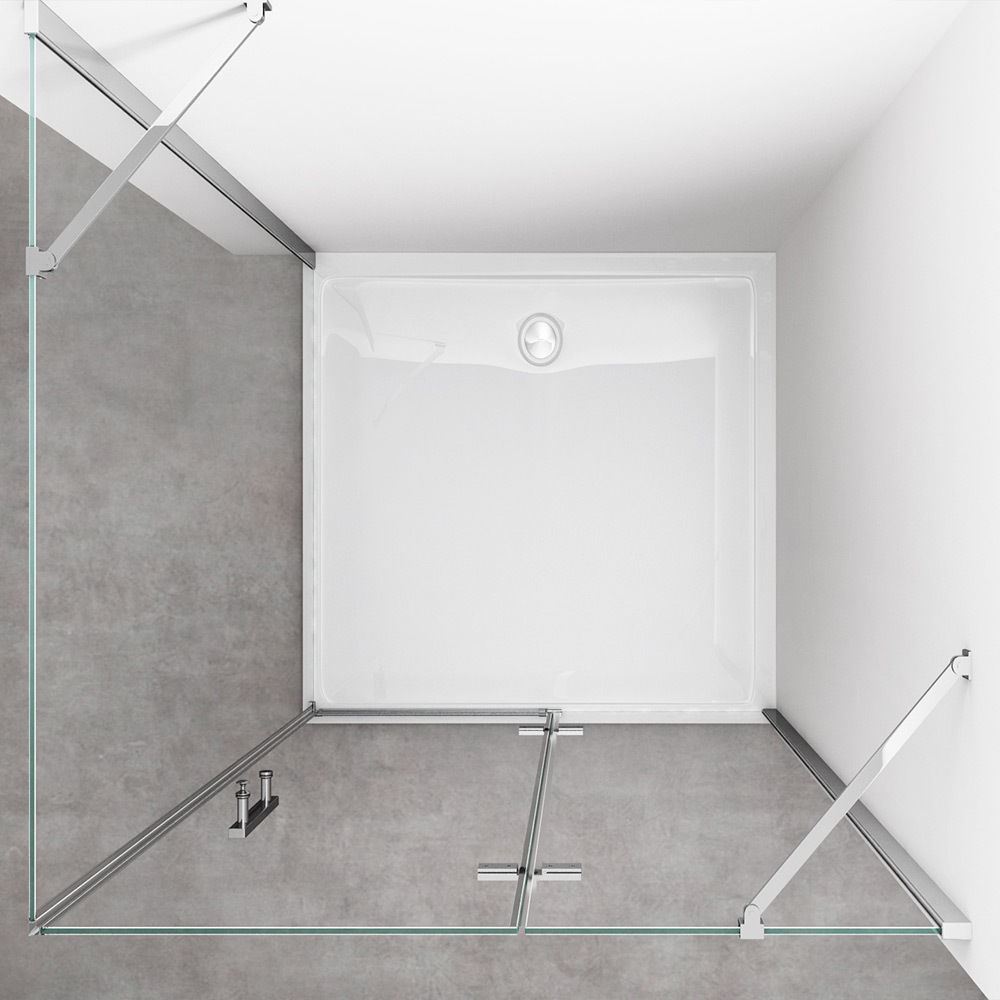 Shower Enclosure Cubicle Frameless Hinged Door Tempered Glass L Shape