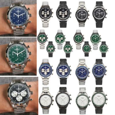 High Quality 40mm Corgeut Japanes Quartz Full Chronograph Mens Watch Stainless