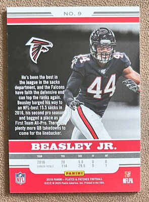 Vic Beasley 2019 Panini Plates Patches #9 /99 Atlanta Falcons  Numbered NFL
