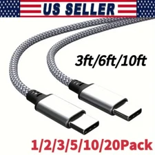 60W USB C to C Cable Fast Charge PD Nylon Cord 3/6/10FT for iPhone15 Samsung lot