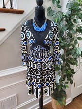 Nine West Women Multicolor Polyester V-Neck Long Sleeve Knee Length Dress Size 6