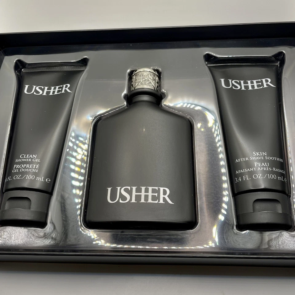 Juego de 3 piezas USHER By Usher para hombres 3,4 oz EDT Spr + 3,4 oz Sh.Gel + 3,4 oz afeitado en popa - NUEVO Foto 2 de 4
