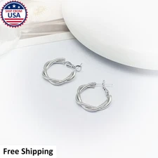 Womens Waves Sterling Silver 925 Hoop Drop Earrings Beauty Fashion Jewelry