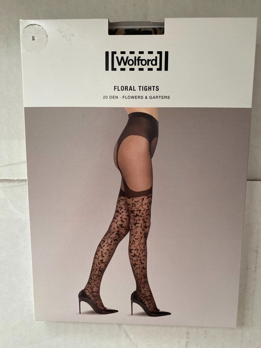 Collants Wolford Flora 50 Deniers - Motif Floral Noir, Taille L - Neuf Avec étiquettes - Autriche