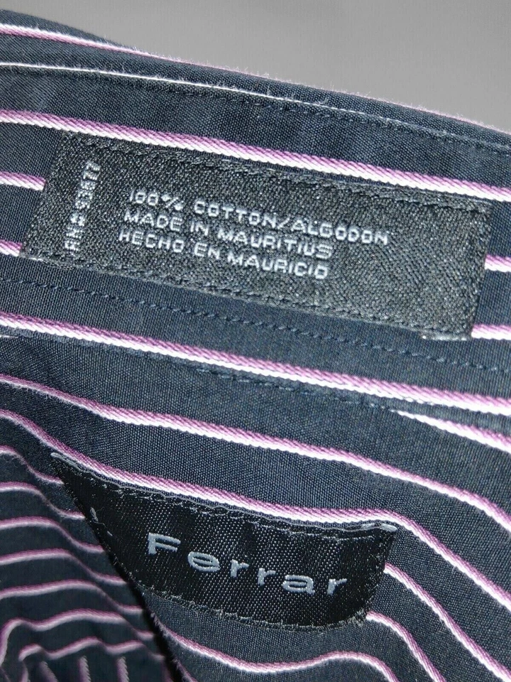 J. Ferrar Men's Button-Up Shirt Long Sleeve Striped Black Purple Size 15.5 32-33 - Image 3 of 4