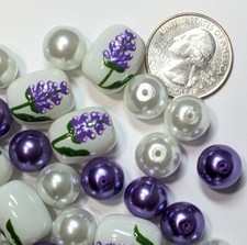 Flower Beads Jewelry Making Lavender Flower Glass Beads Purple Mix 40 pcs
