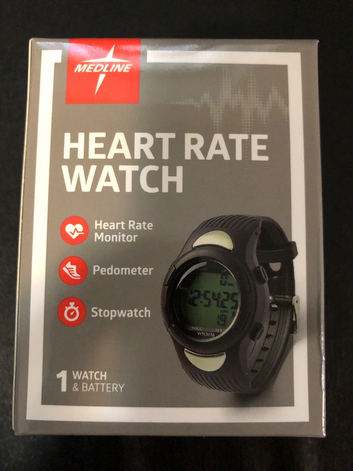 Medline Heart Rate Watch Heart Rate Monitor Pedometer Stopwatch New