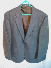 Harris Tweed Lands End Mens 44L Blue Blazer Jacket Wool Herringbone Vintage
