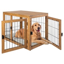 Furniture-Style Dog Crate Acacia Wood Kennel Large Dogs Cage Furniture, Natural