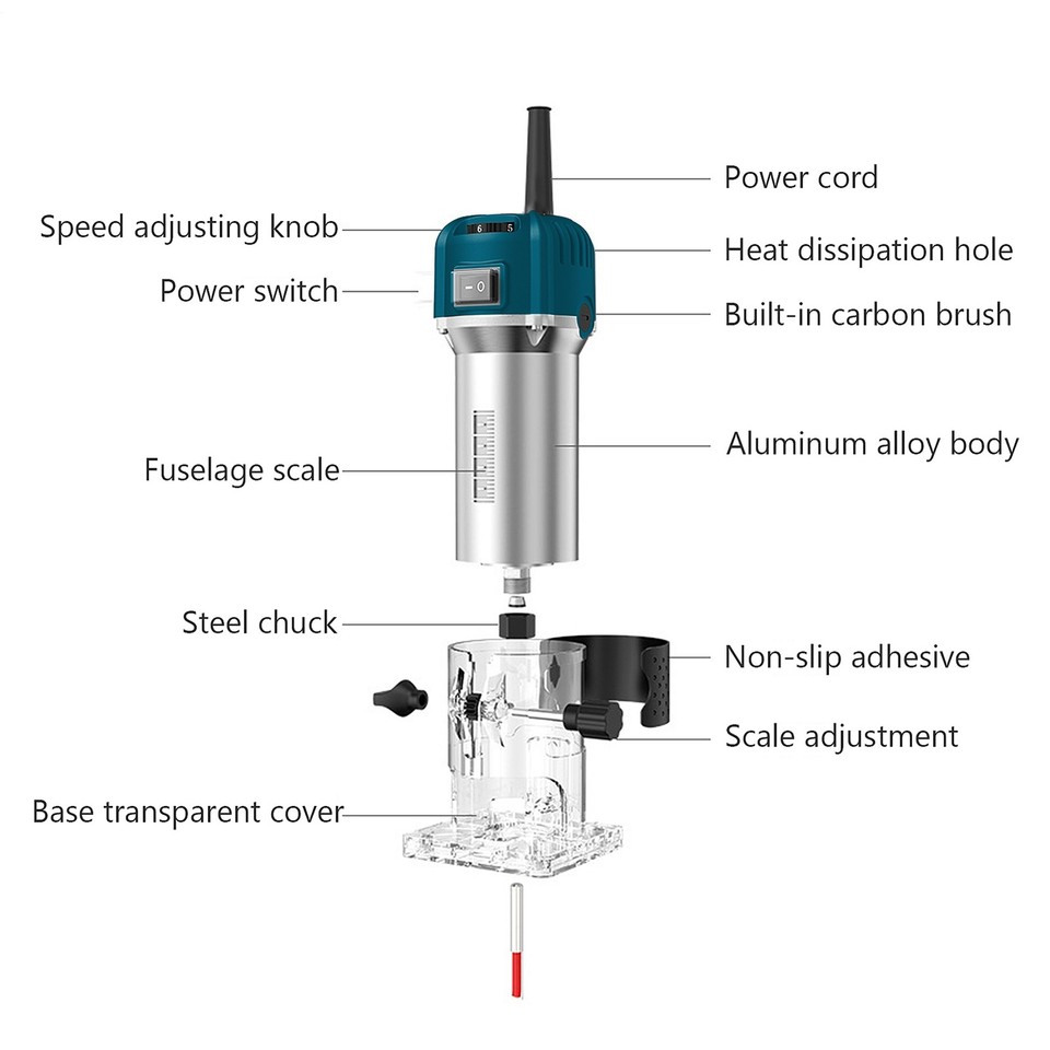40000RPM 800W 110V Wood Router Tool Compact Trim Router with 15 Wood ...