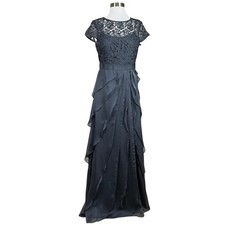 Adrianna Papell Women's Formal Dress Size 4 Gray Lace and Chiffon A-Line Gown