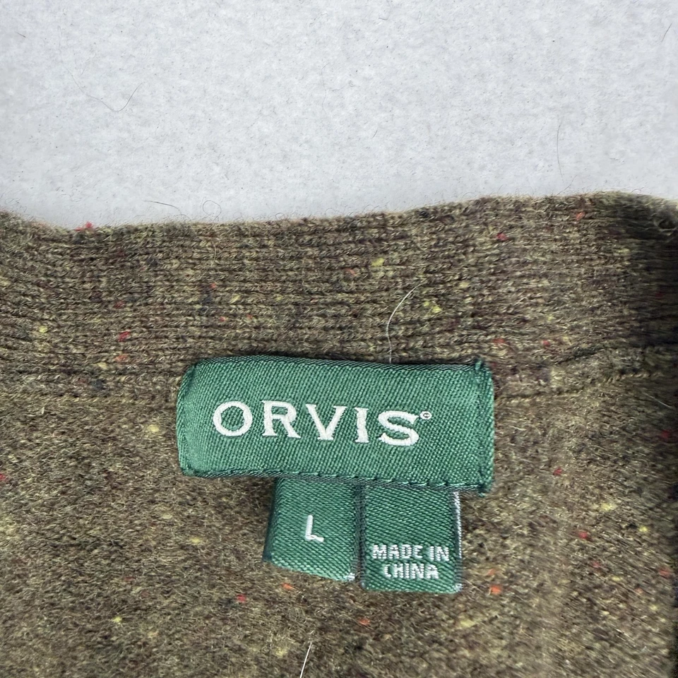 Orvis Sweater Mens Large Green 100% Wool Button Front Cardigan Pockets Knit - Image 2 of 4