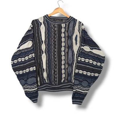 Vintage Coogi Style Pullover Herren XL Protege 3D Strick Navy Pulli Cosby Knit