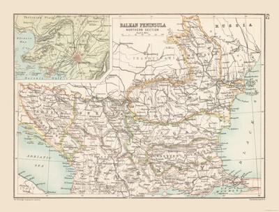 Historic Map - Balkan Peninsula Northern - Bartholomew 1892 - Vintage Wall Art