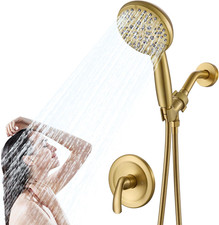 Single Handle Brushed Gold Shower Faucet Set Handheld 7-Mode Shower Head